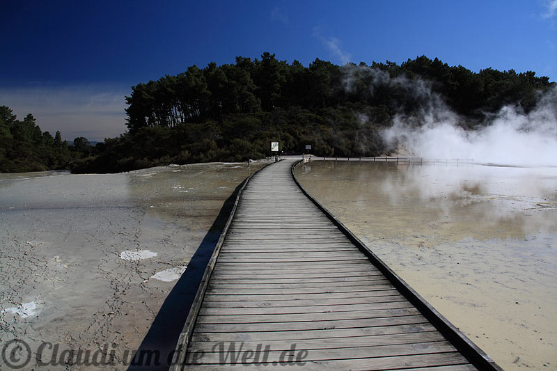auf dem Holzweg über den heißen See